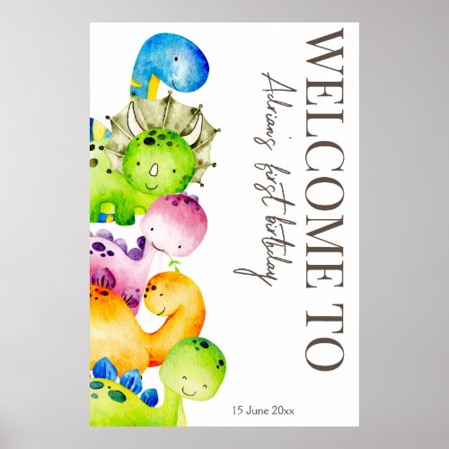 Colorful dinosaurs party personalized welcome sign