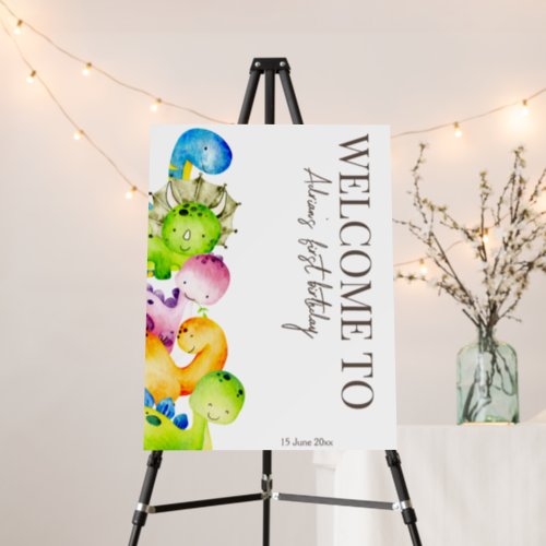 Colorful dinosaurs party personalized welcome sign