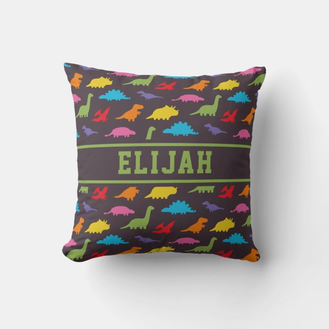 Colorful Dinosaurs Pattern, Kids Personalized Throw Pillow (Front)