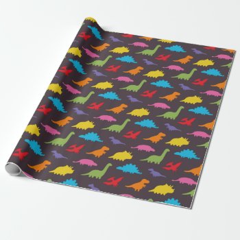 Colorful Dinosaurs Pattern  Kids Wrapping Paper by RustyDoodle at Zazzle