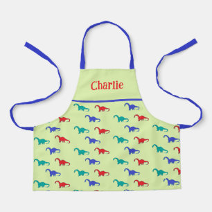 Colorful dinosaurs pattern on green apron