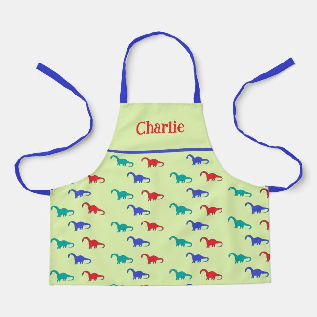 Colorful dinosaurs pattern on green apron (Front)