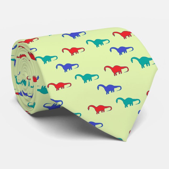 Colorful dinosaurs pattern on green neck tie (Rolled)