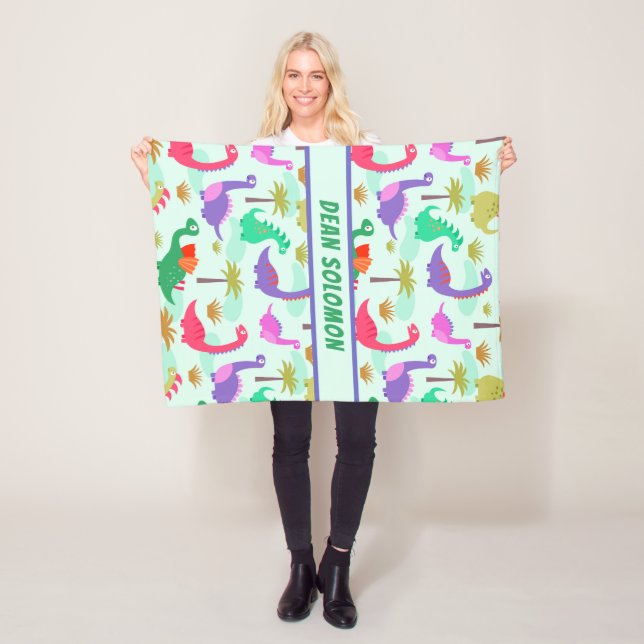 Colorful Dinosaurs Pattern Personalized Boys Fleece Blanket (In Situ)