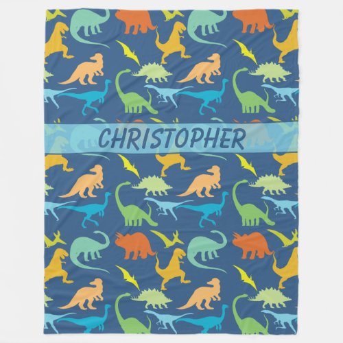 Colorful Dinosaurs Pattern Personalized Fleece Blanket