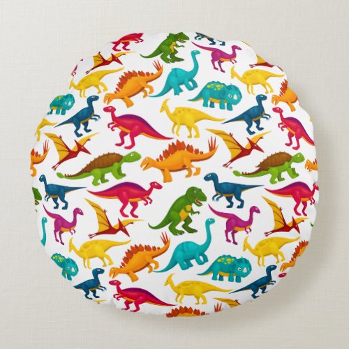 Colorful  Dinosaurs Pattern Round Pillow