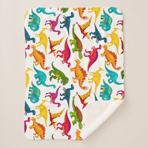 Colorful  Dinosaurs Pattern Sherpa Blanket