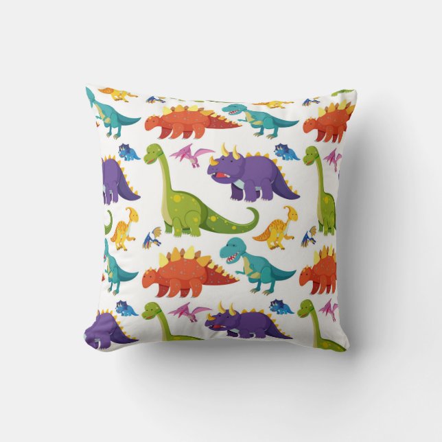 Colorful dinosaurs pattern throw pillow (Front)