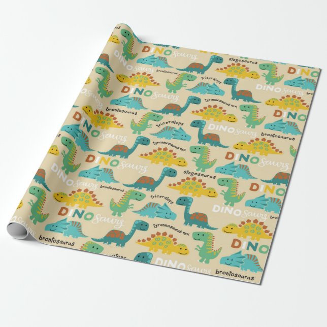 Colorful Dinosaurs Pattern Wrapping Paper (Unrolled)