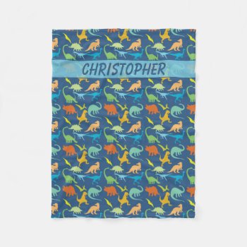 Colorful Dinosaurs Personalized Fleece Blanket by ironydesigns at Zazzle