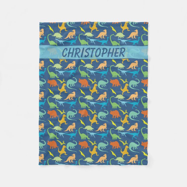 Colorful Dinosaurs Personalized Fleece Blanket (Front)