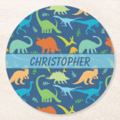 Colorful Dinosaurs Personalized Round Paper Coaster (Front)