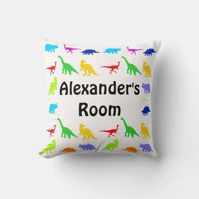 Colorful Dinosaurs Personalized Throw Pillows (Front)