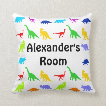 Colorful Dinosaurs Personalized Throw Pillows by ArtColorLifeStyle at Zazzle