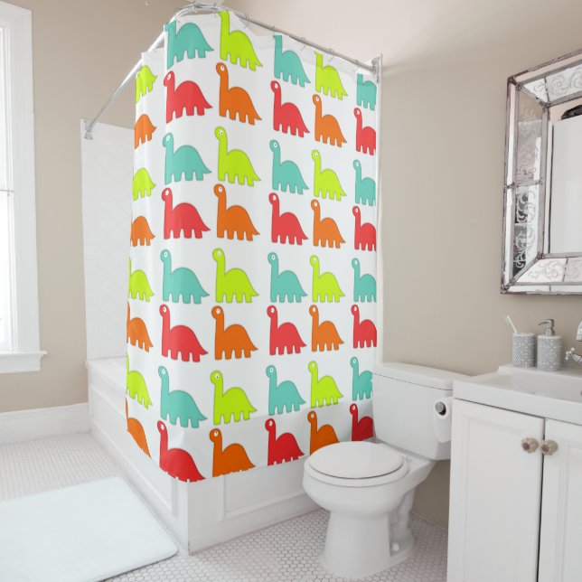 Colorful Dinosaurs Shower Curtain (In Situ)