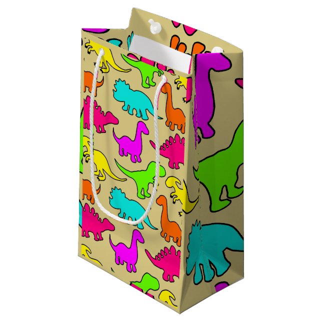 Colorful Dinosaurs Small Gift Bag (Front Angled)