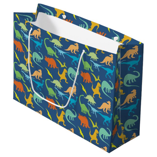Colorful Dinosaurs Smaller Print Large Gift Bag (Front Angled)