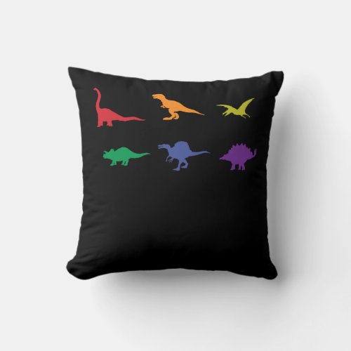 Colorful Dinosaurs T_rex Spinosaurus Stegosarus Throw Pillow