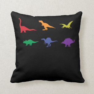 Colorful Dinosaurs T-rex Spinosaurus Stegosarus Throw Pillow