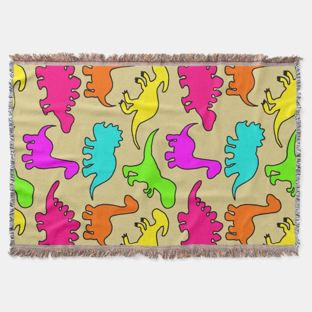 Colorful Dinosaurs Throw Blanket (Front)