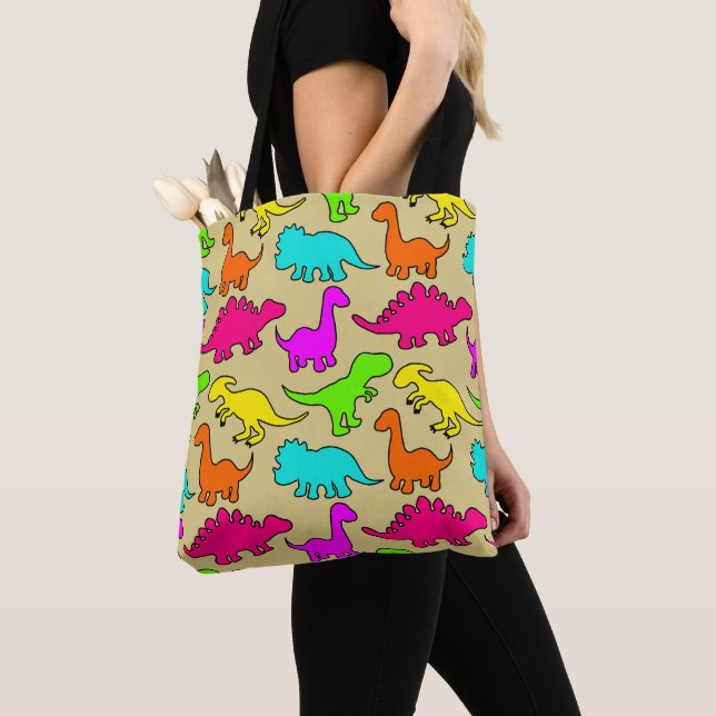 Colorful Dinosaurs Tote Bag (Close Up)