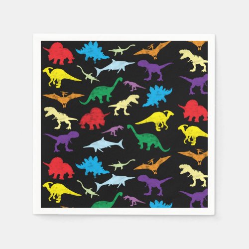 Colorful Dinosaurs Watercolor Kids Birthday Party Napkins
