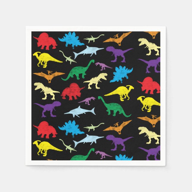 Colorful Dinosaurs Watercolor Kids Birthday Party Napkins (Front)