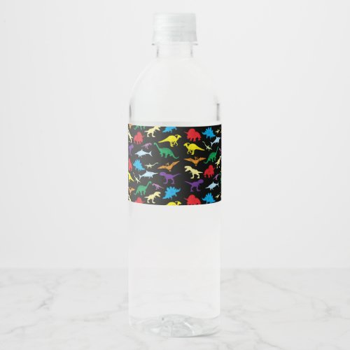 Colorful Dinosaurs Watercolor Kids Birthday Party Water Bottle Label