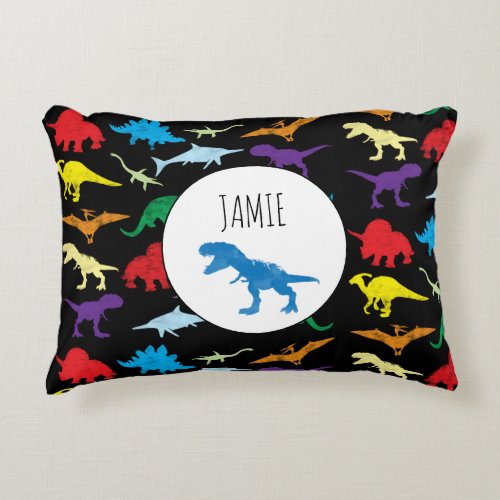 Colorful Dinosaurs Watercolor Kids Pattern Accent Pillow