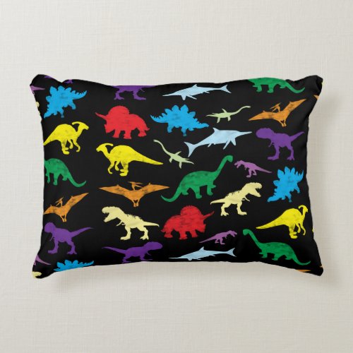 Colorful Dinosaurs Watercolor Kids Pattern Accent Pillow