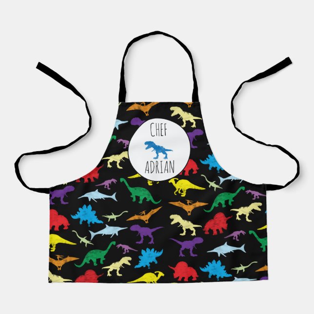 Colorful Dinosaurs Watercolor Kids Pattern  Apron (Front)