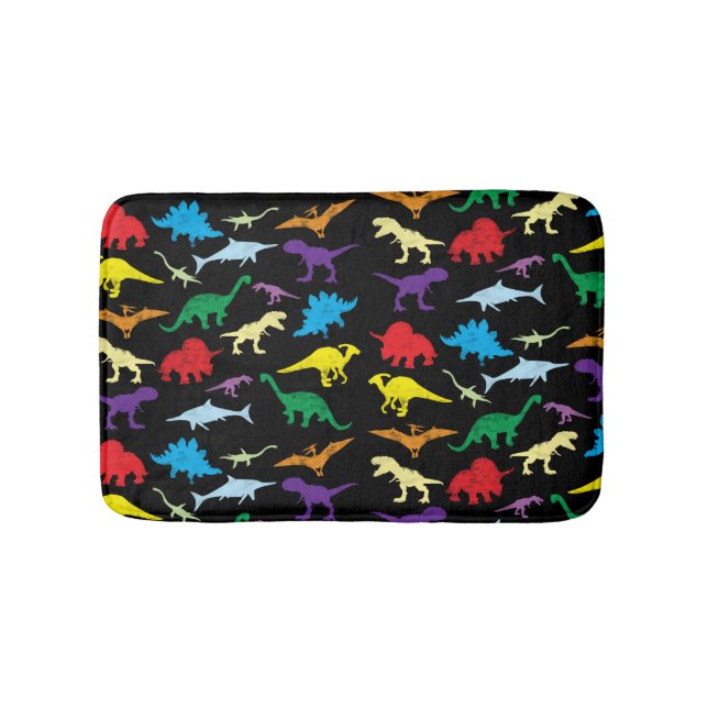 Colorful Dinosaurs Watercolor Kids Pattern Bath Mat (Front)
