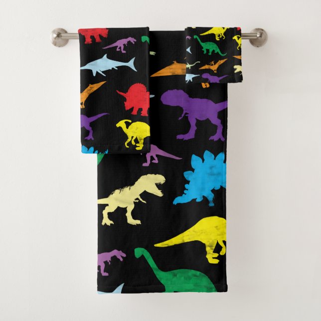 Colorful Dinosaurs Watercolor Kids Pattern Bath Towel Set (Insitu)