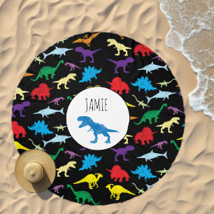 Colorful Dinosaurs Watercolor Kids Pattern Beach Towel