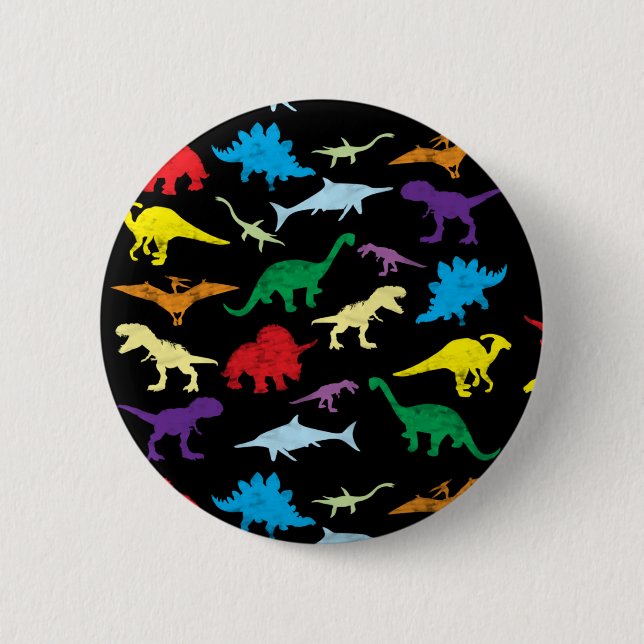 Colorful Dinosaurs Watercolor Kids Pattern  Button (Front)