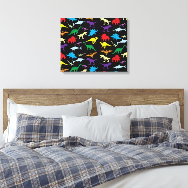 Colorful Dinosaurs Watercolor Kids Pattern Canvas Print (Insitu(Bedroom))