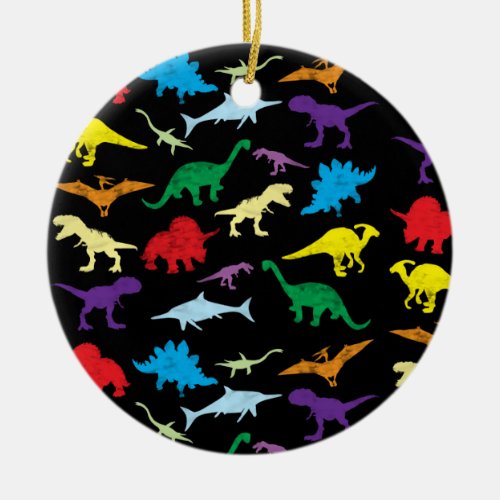 Colorful Dinosaurs Watercolor Kids Pattern Ceramic Ornament