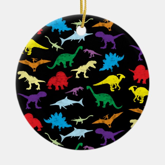 Colorful Dinosaurs Watercolor Kids Pattern Ceramic Ornament (Front)