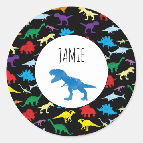 Colorful Dinosaurs Watercolor Kids Pattern Classic Round Sticker