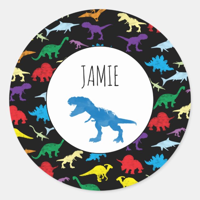 Colorful Dinosaurs Watercolor Kids Pattern Classic Round Sticker (Front)