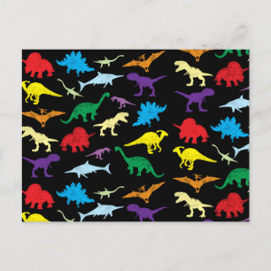 Colorful Dinosaurs Watercolor Kids Pattern Holiday Postcard