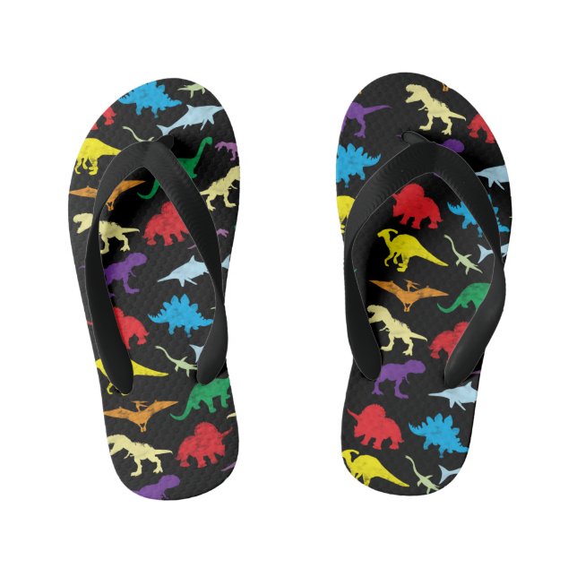 Colorful Dinosaurs Watercolor Kids Pattern Kid's Flip Flops (Footbed)