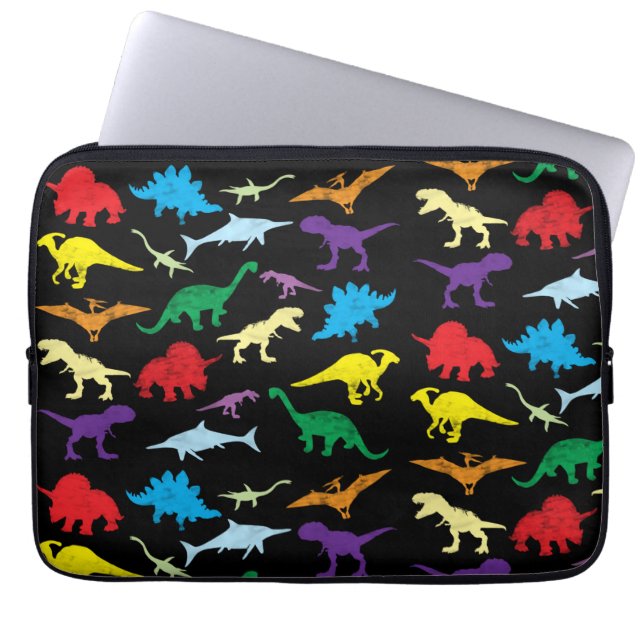 Colorful Dinosaurs Watercolor Kids Pattern Laptop Sleeve (Front)