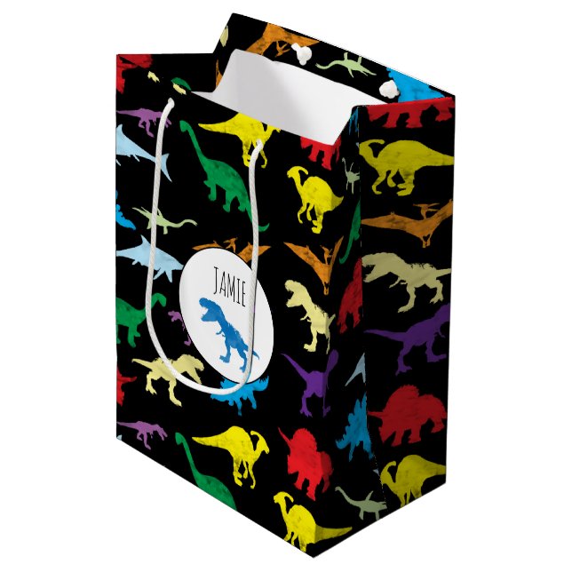 Colorful Dinosaurs Watercolor Kids Pattern Medium Gift Bag (Front Angled)