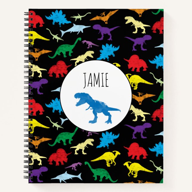 Colorful Dinosaurs Watercolor Kids Pattern Notebook (Front)