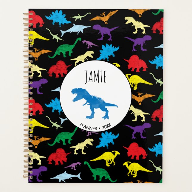 Colorful Dinosaurs Watercolor Kids Pattern Planner (Front)