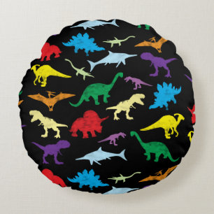 Colorful Dinosaurs Watercolor Kids Pattern Round Pillow