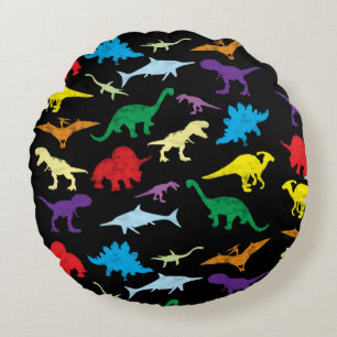 Colorful Dinosaurs Watercolor Kids Pattern Round Pillow