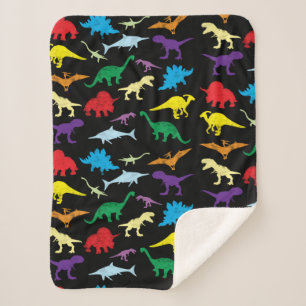 Colorful Dinosaurs Watercolor Kids Pattern Sherpa Blanket