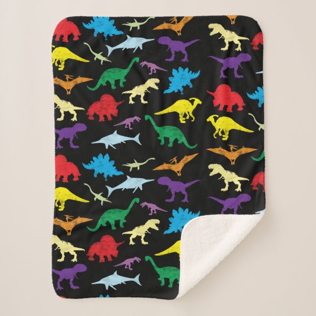 Colorful Dinosaurs Watercolor Kids Pattern Sherpa Blanket (Front)